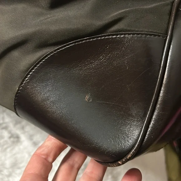 Prada Large green nylon and brown leather commuter bowling bag & lock & keys - Picture 10 of 17